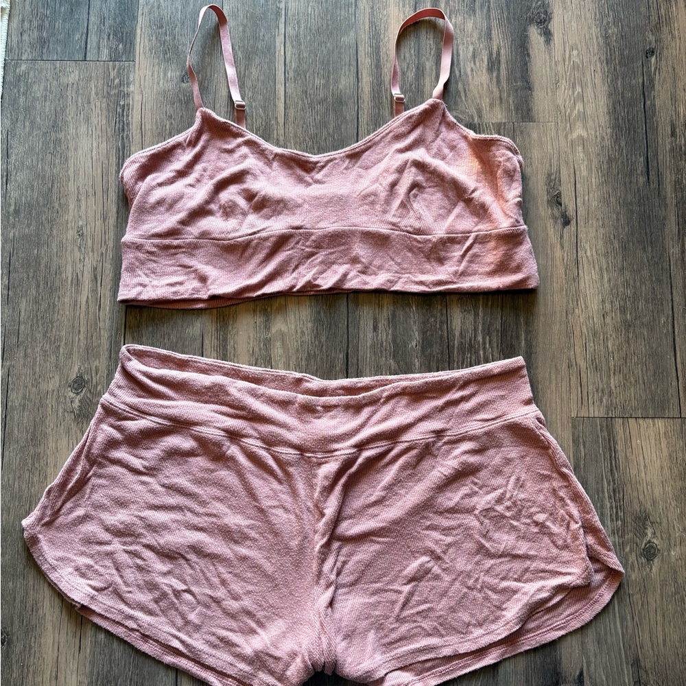 Athleta Pink Ribbed Sleep Set